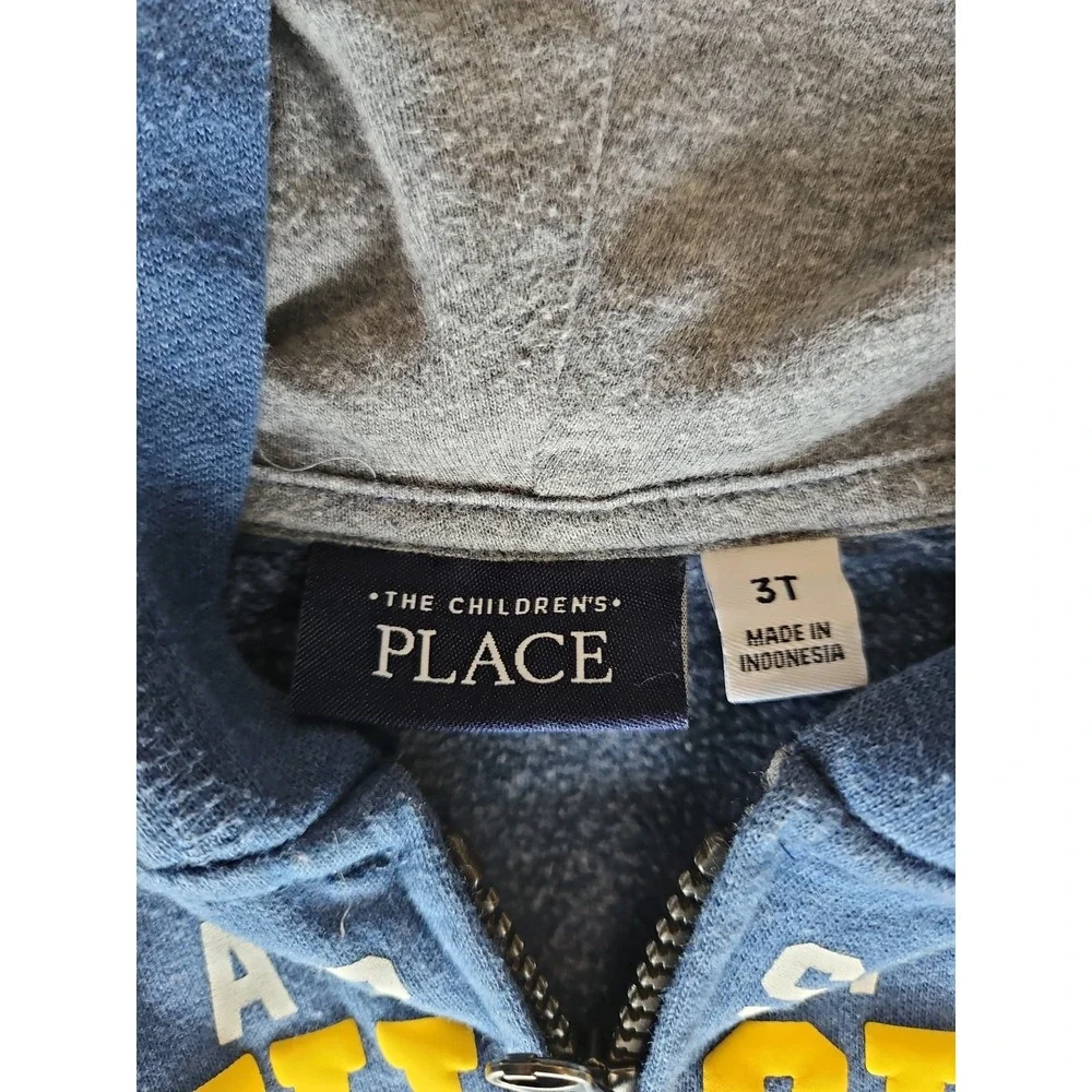 The Children's Place Hoodie Toddler 3T Blue Excellent Varsity Zip Up Sweater